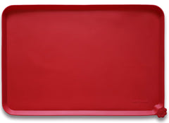 Hoki Found L silicone pet food mat in classic red, 22 by 14 inches, ready for mealtime on any floor.