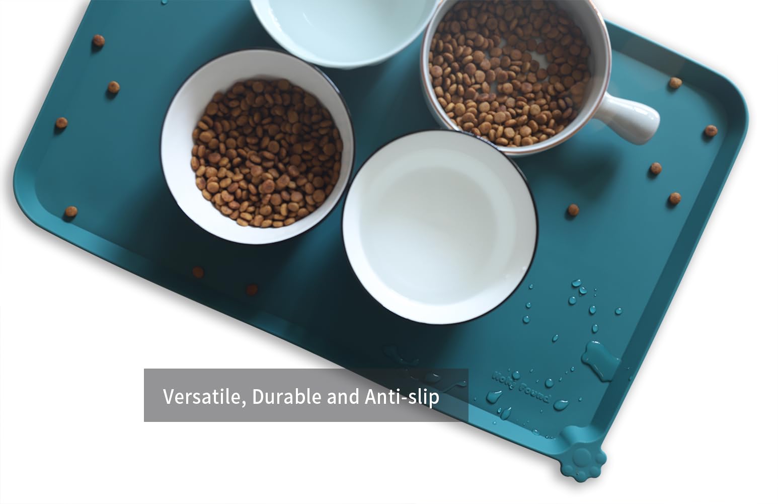 Hoki Found L silicone pet food mats are dishwasher-safe for quick, thorough cleaning.