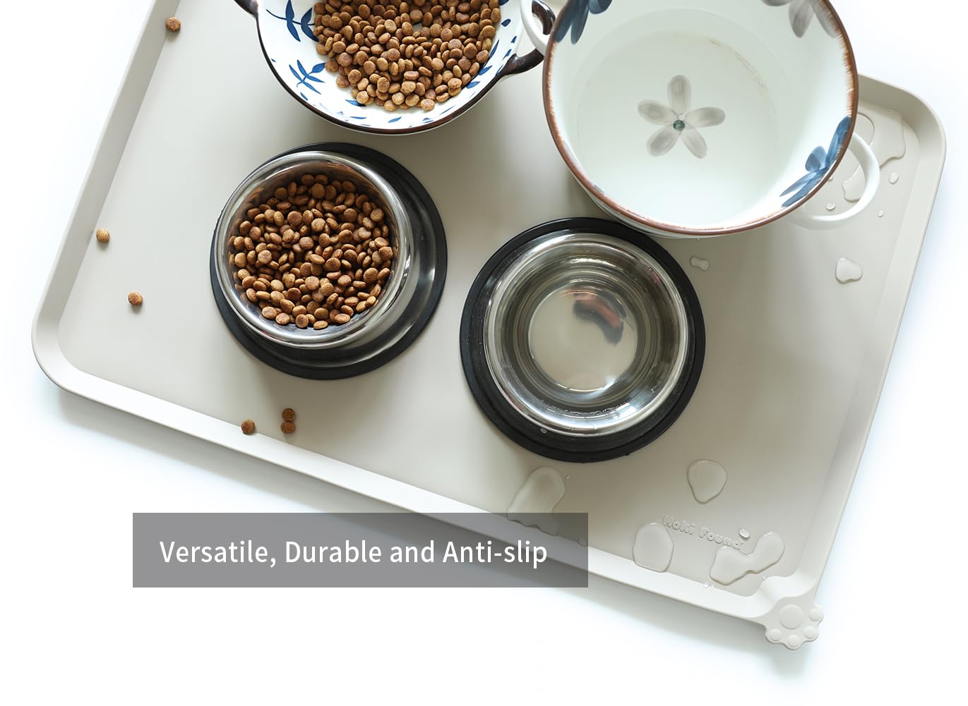 Hoki Found durable, non-slip silicone mat travels easily for pets on the go.