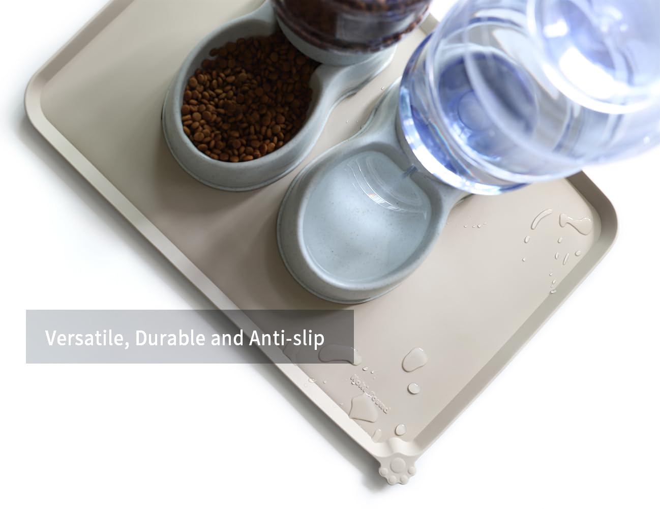 Hoki Found cream brown mat with raised edge fits large bowls and reduces mess.