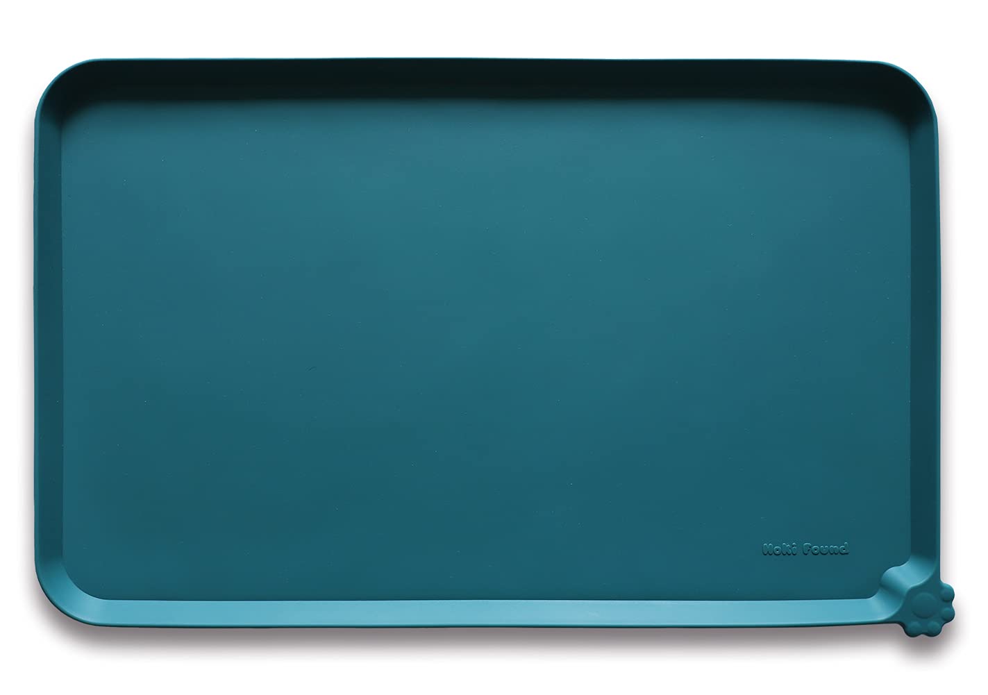 Hoki Found silicone pet feeding mat tray protects floors and prevents spills during meals.