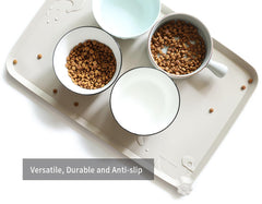Hoki Found silicone pet food mat cleans easily and is dishwasher safe for quick maintenance.