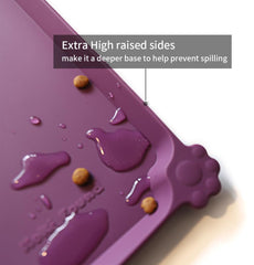 Hoki Found Eggplant feeding mat raised edge contains spills during meals.