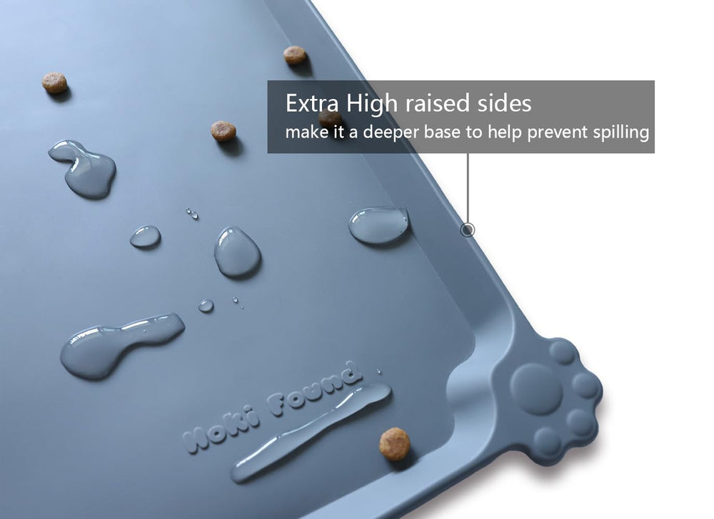 Hoki Found waterproof pet food mat protects floors from spills and splashes