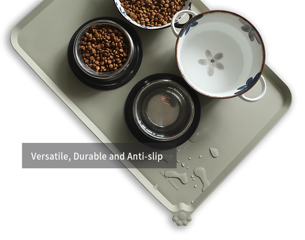 Hoki Found 24x16 inch mat provides ample space for large bowls on any surface
