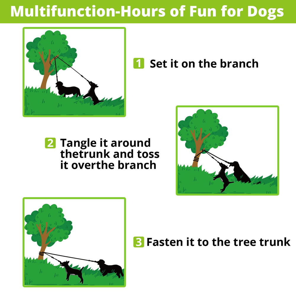 HOKINETY dog-tug-toy-in-tree-hanging-scene shows clean, mess-free setup