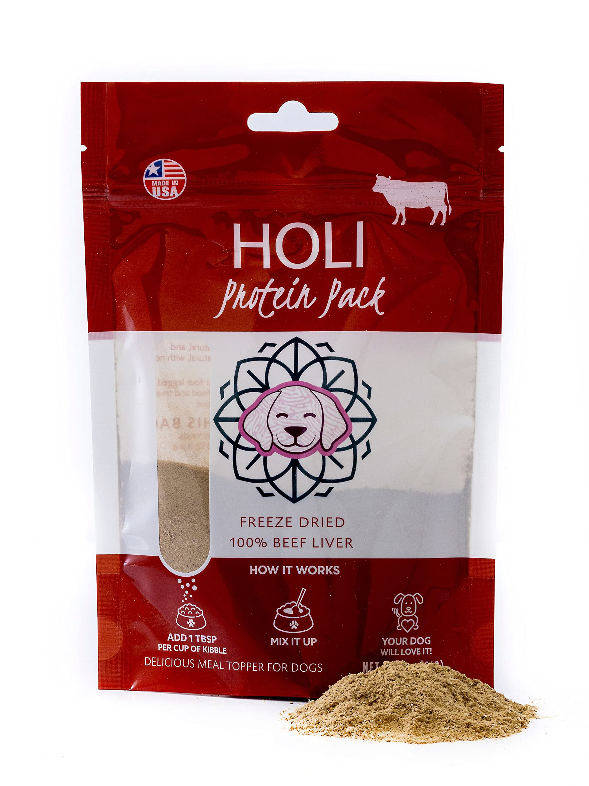 HOLI Beef Liver Powder Topper closeup shows nutrient-dense texture enhancing flavor