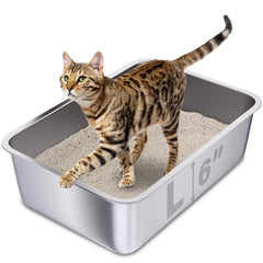 Holintan stainless steel cat litter box front view highlighting non-stick surface for easy cleaning