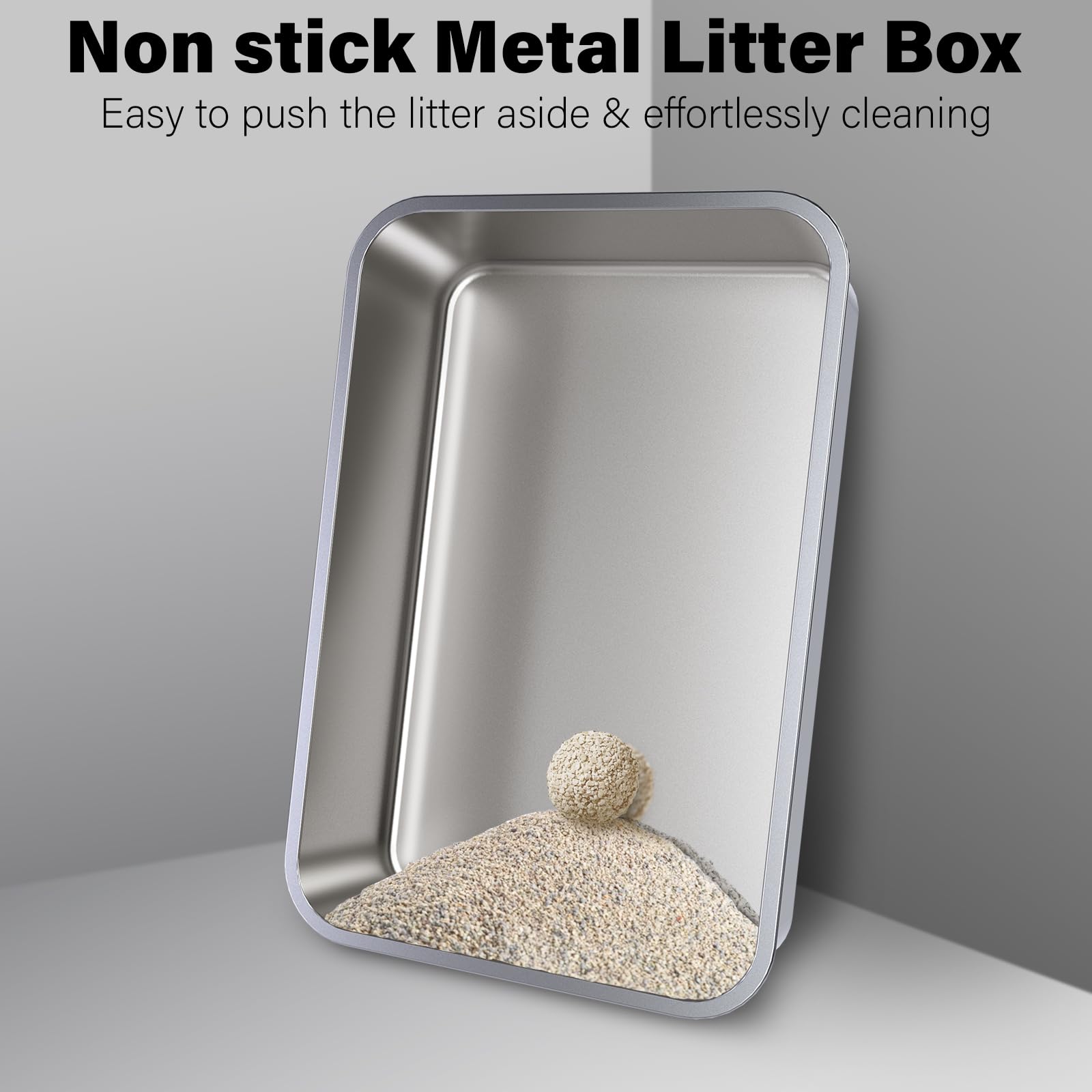 Holintan stainless steel litter box 2-pack interior space demonstrates spacious area for adult cats.