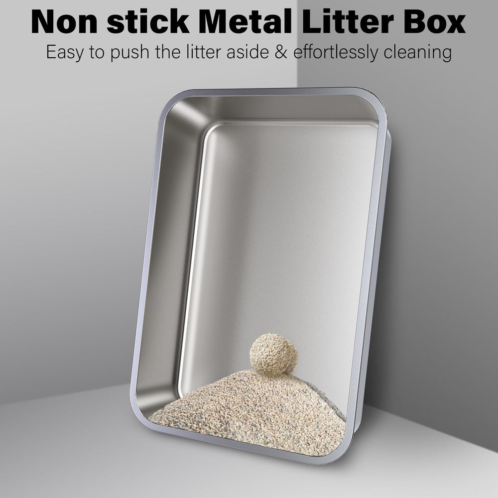 Holintan stainless steel litter box 2-pack interior space demonstrates spacious area for adult cats.