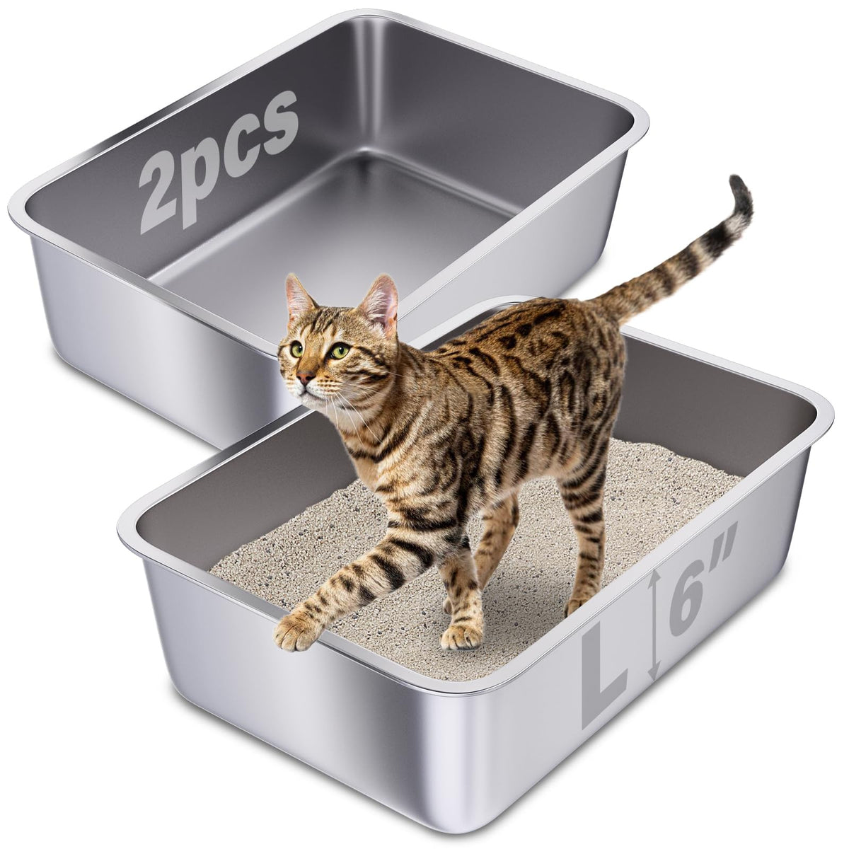 Holintan stainless steel litter box top view emphasizes easy cleaning