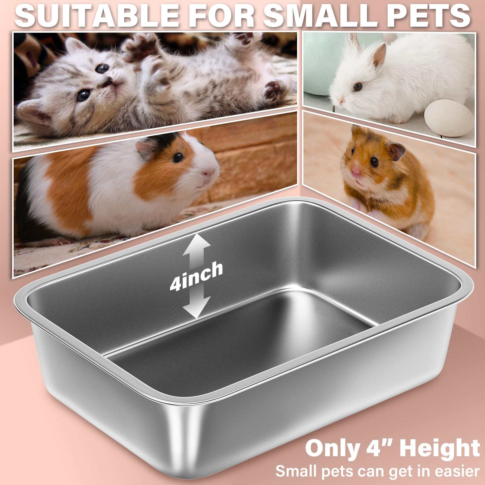 Holintan stainless steel litter box rabbit side entry highlights durable metal construction.