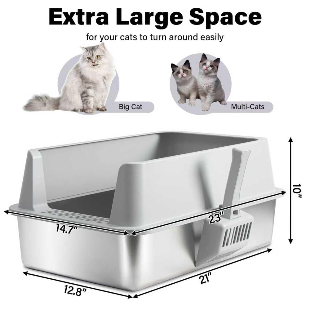 Holintan XL stainless steel litter box interior reveals spacious space for large cats.