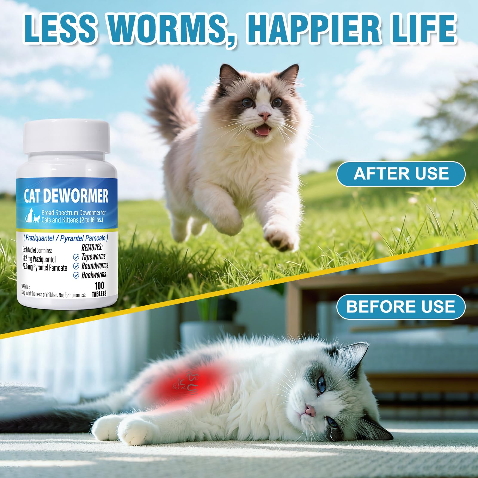 Holiqore dewormer 100-count pack for multi-cat households.