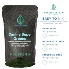 Holistic Bin spirulina-chlorella greens highlight nutrient-dense daily support.