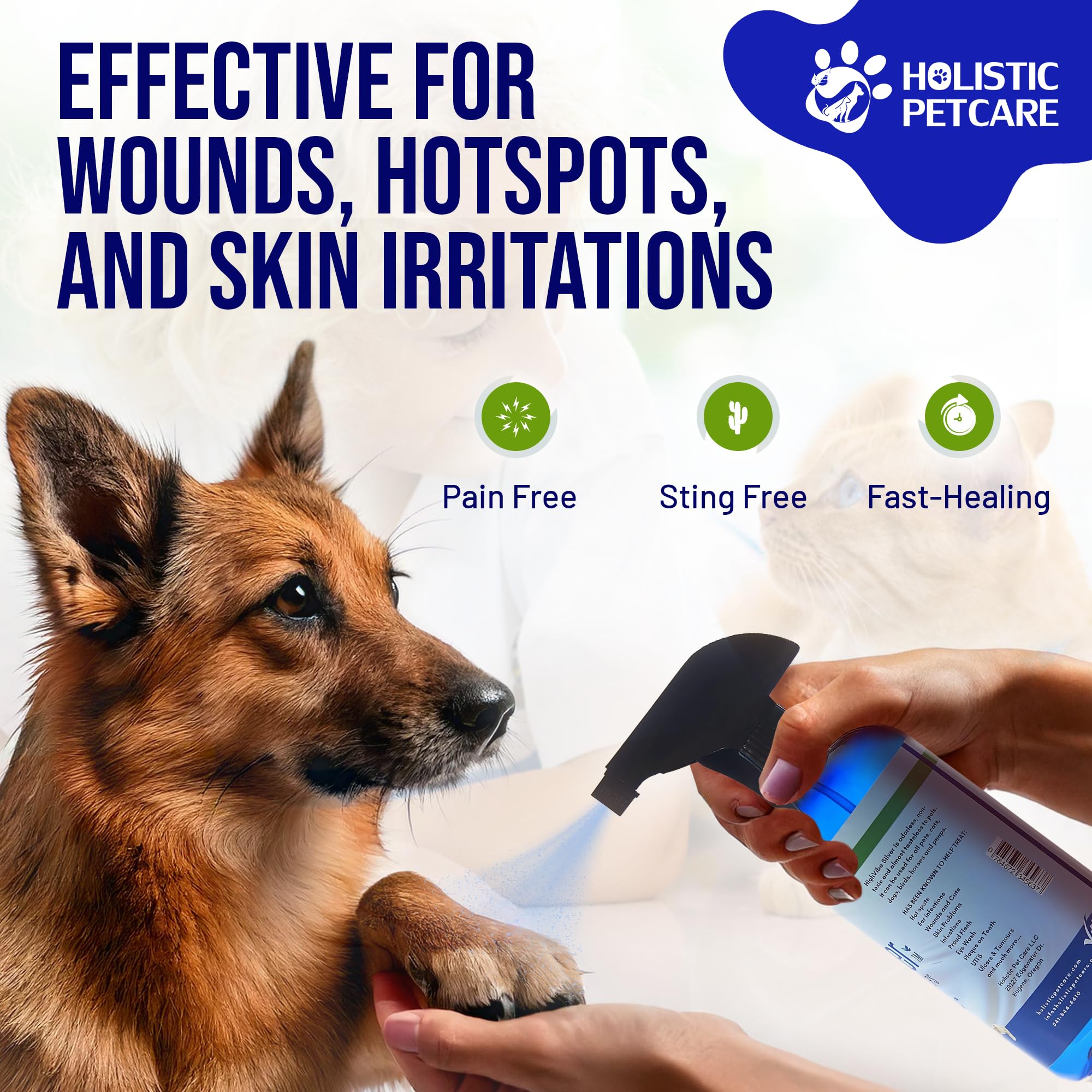 Holistic Pet Care colloidal silver skin-relief bottle for soothing irritations.