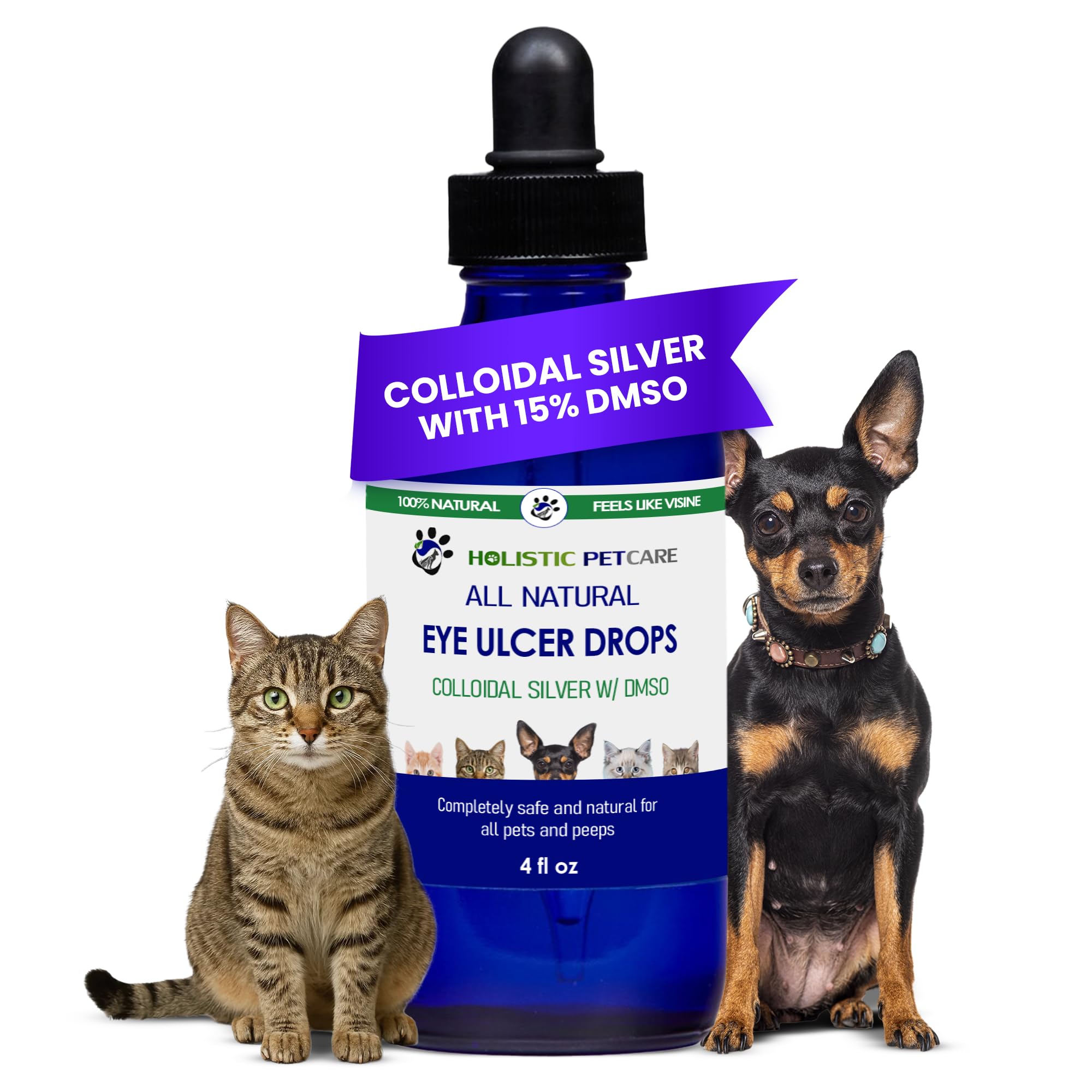 Holistic Pet Care Eye Ulcer Drops bottle shown for gentle pet eye support.
