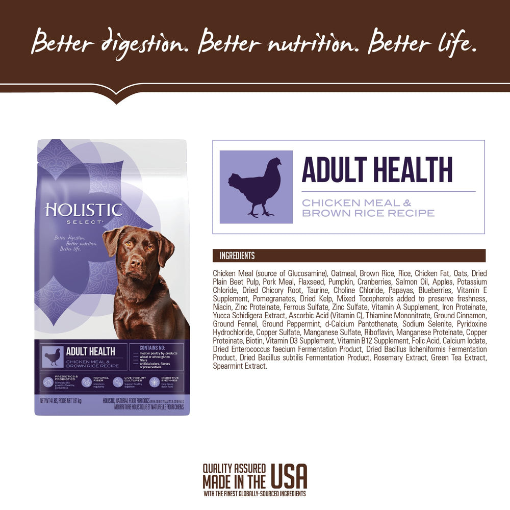 Holistic Select ingredients close-up with salmon oil and flaxseed for skin and coat