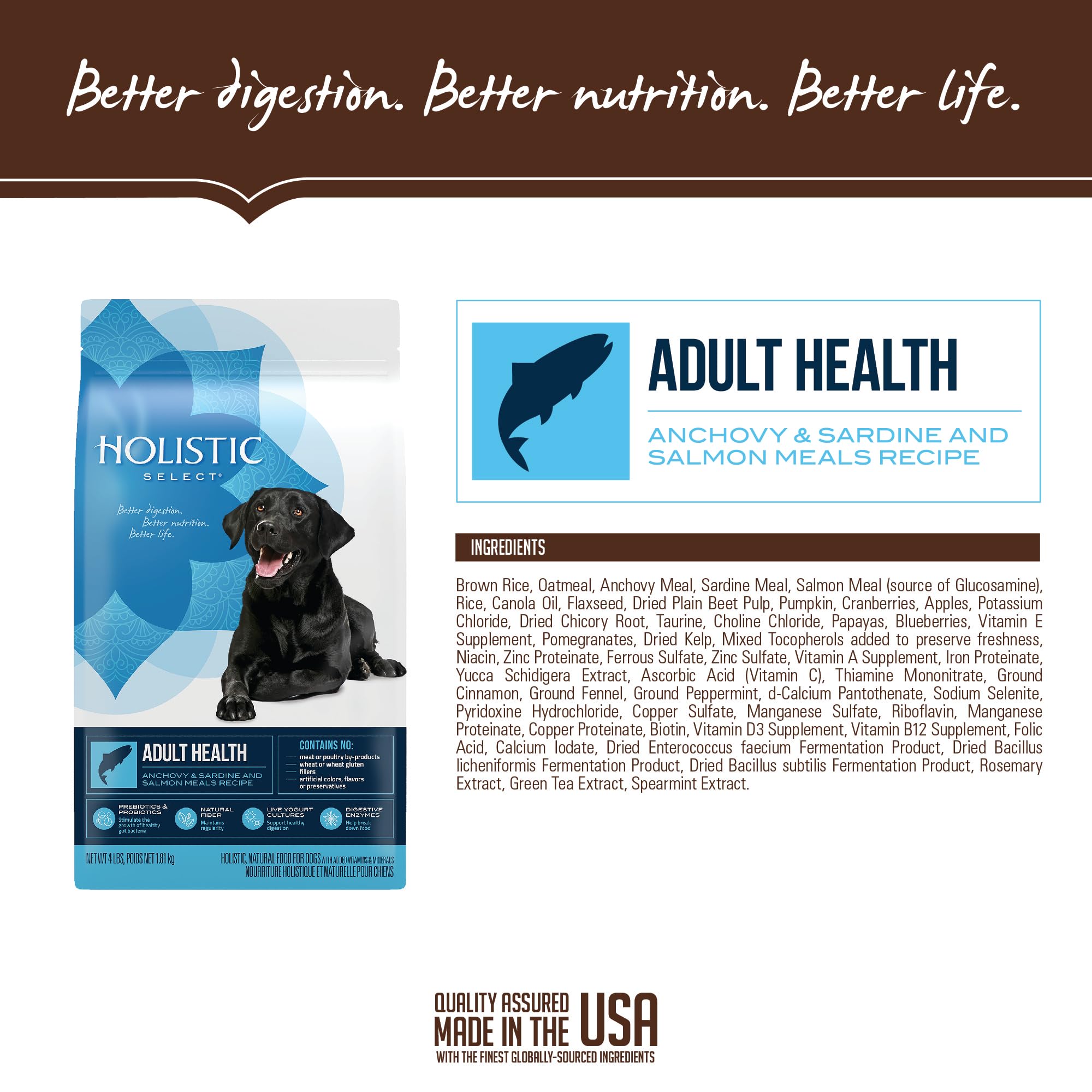 Holistic Select USA-made label underscores domestic production quality and safety standards.