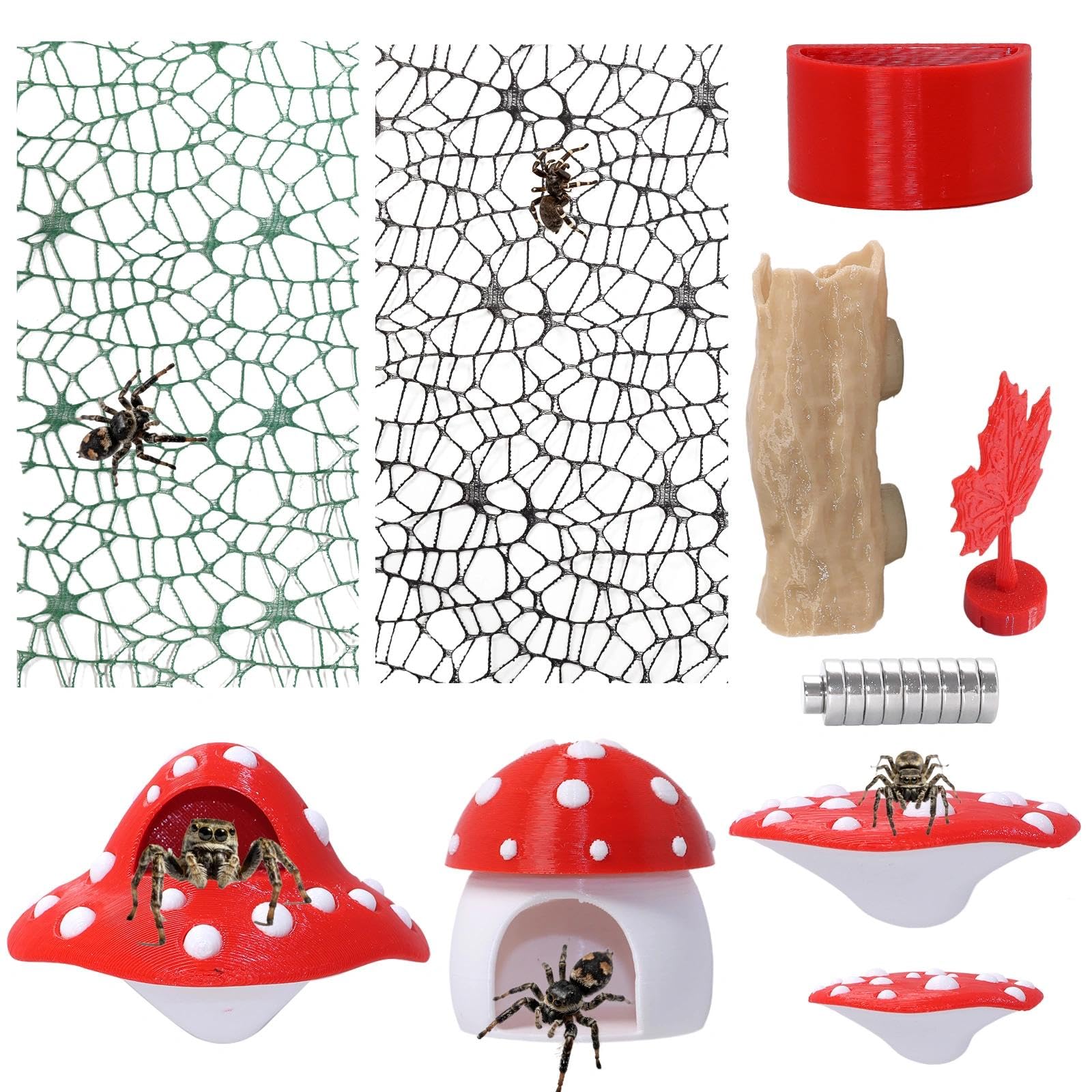 Hollima 9P 3D Jumping Spider red mushroom platforms enhance enclosure aesthetics and resting spots.