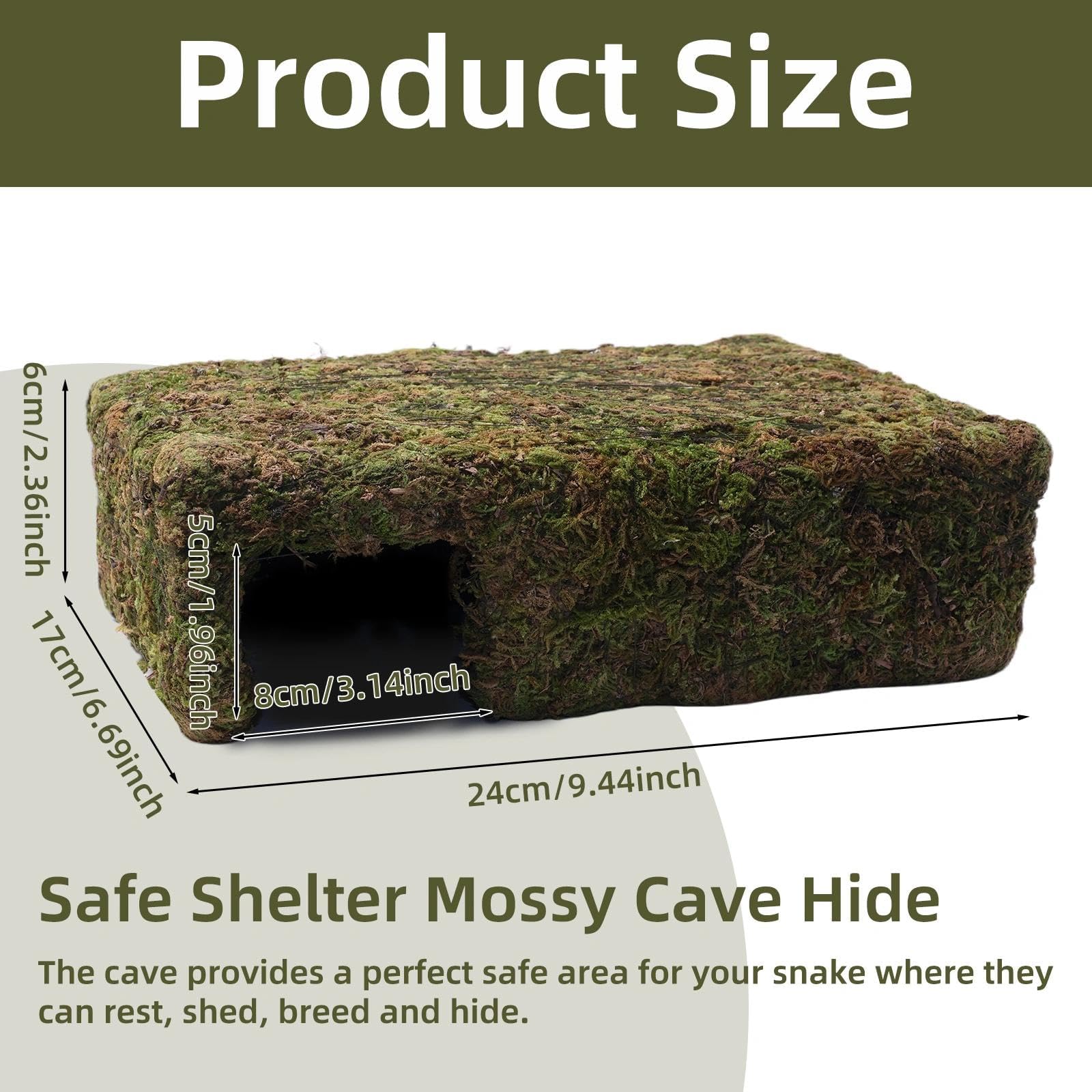 Hollima Mossy Cave Hide exterior blends with terrarium landscapes and keeps pets secure.