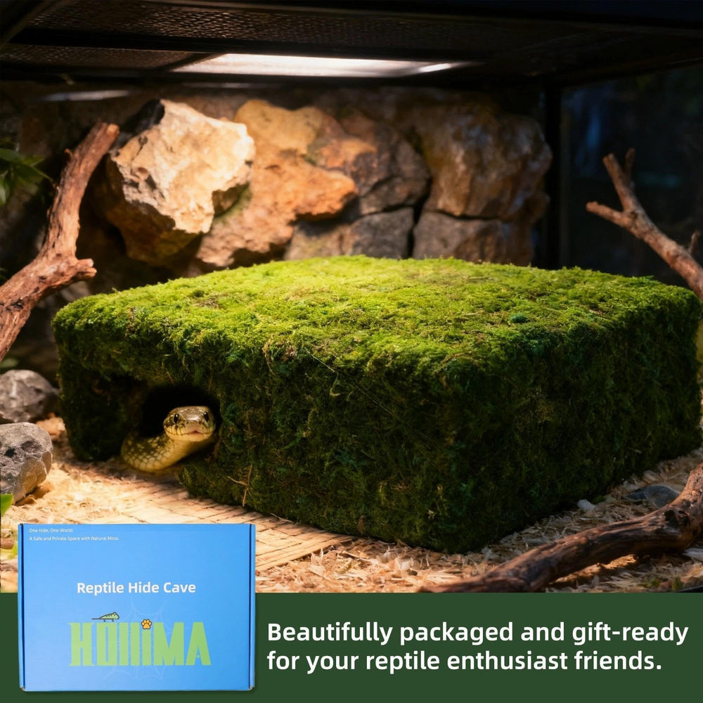 Hollima Mossy Cave Hide lizard habitat supports natural behaviors with a sturdy interior