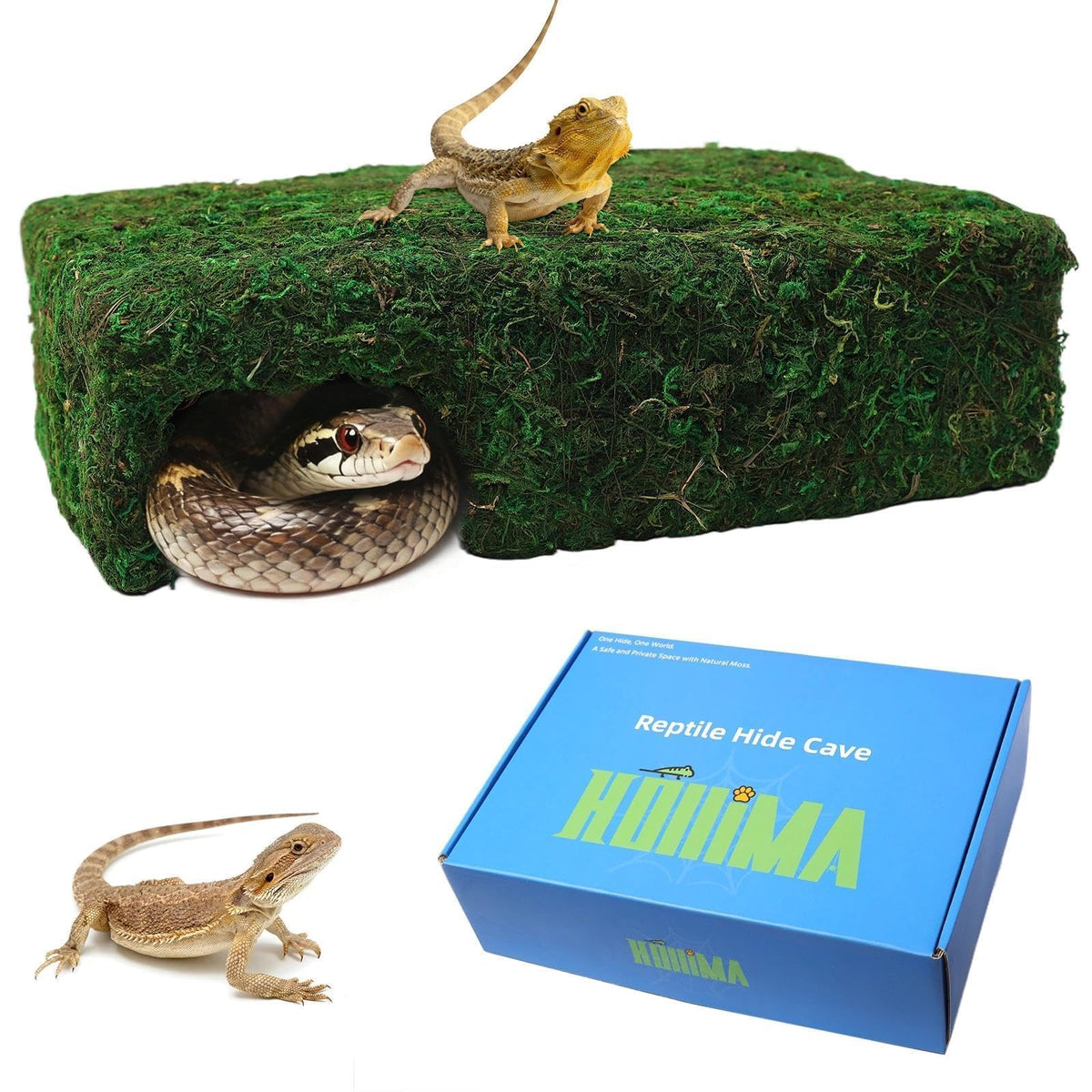 Hollima Mossy Cave Hide for reptiles creates a secure retreat in terrariums