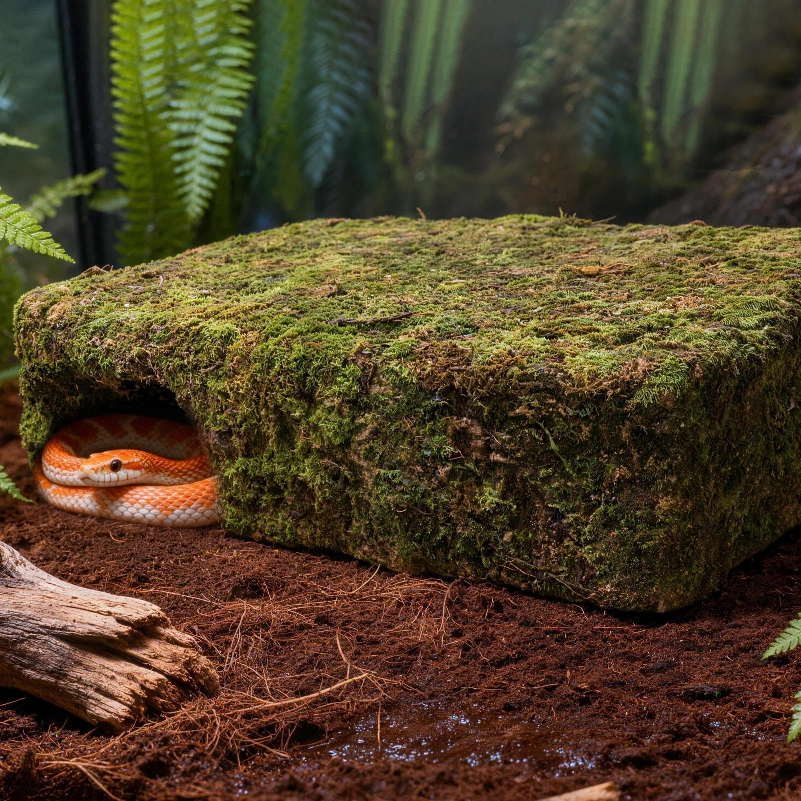 Hollima mossy cave hide sturdy base stays stable in active enclosures.