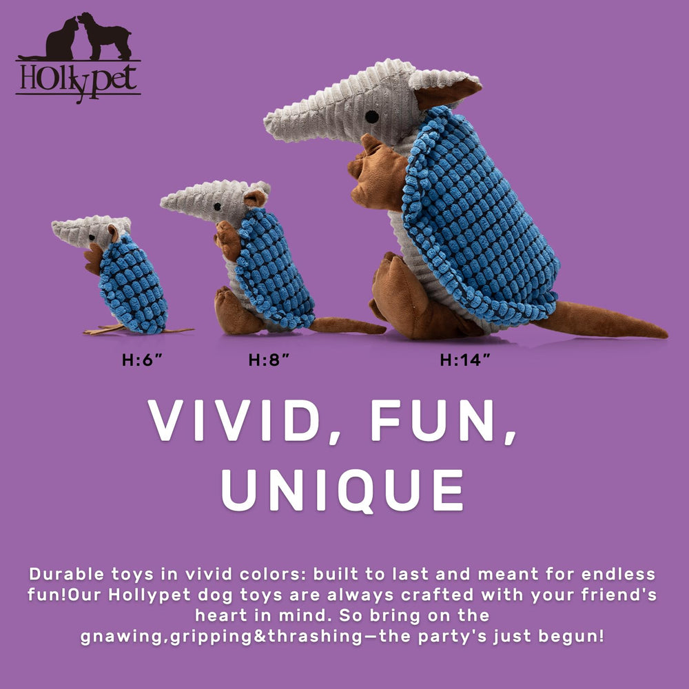 Hollypet Armadillo toy blue, side view, inviting playful interaction.
