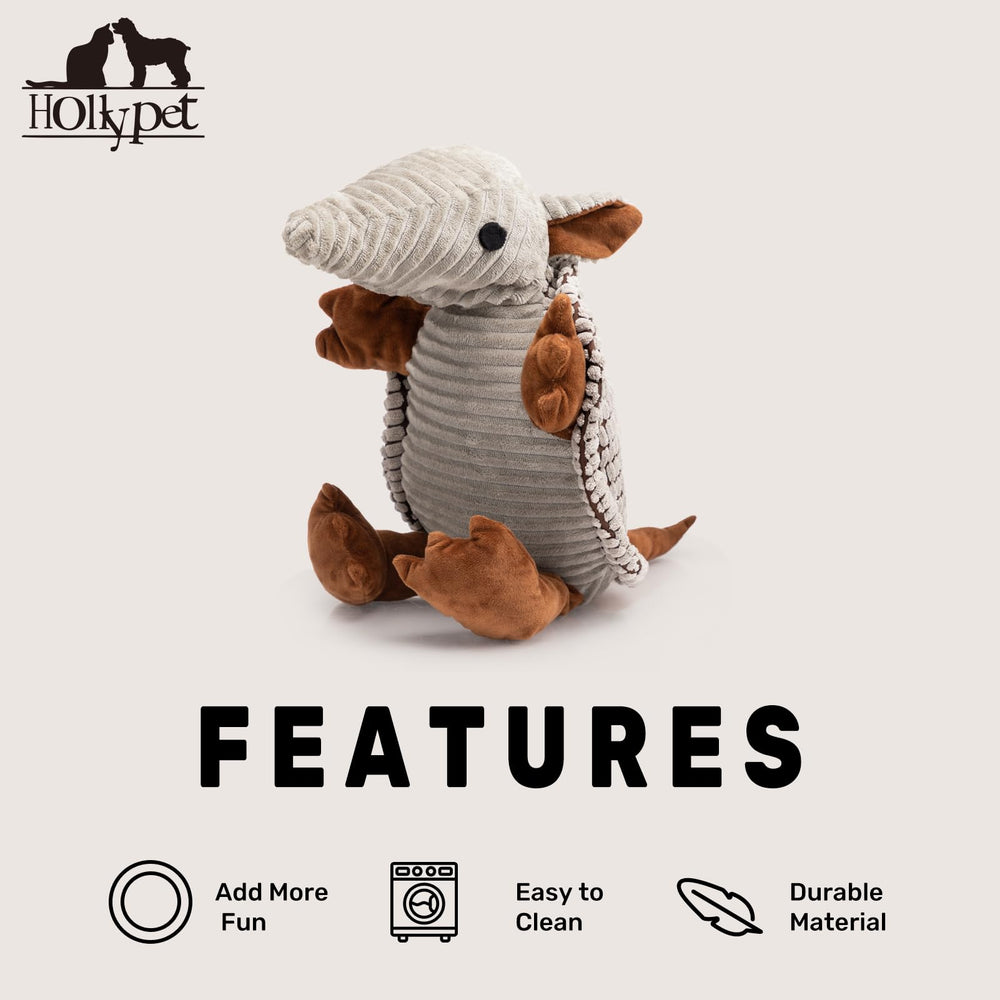 Hollypet Armadillo toy gray large 14in durable plush for indoor outdoor use.