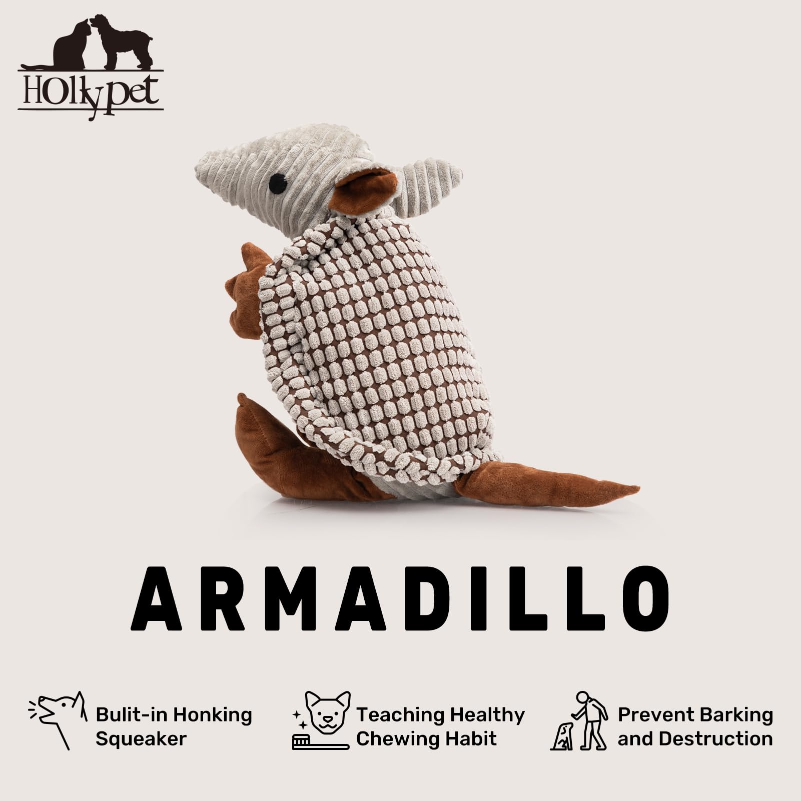 Hollypet Armadillo toy gray large 14in for indoor outdoor bonding and stress relief.