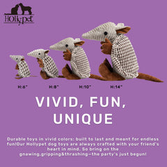 Hollypet Armadillo toy gray 10in close-up highlights the squeaker.