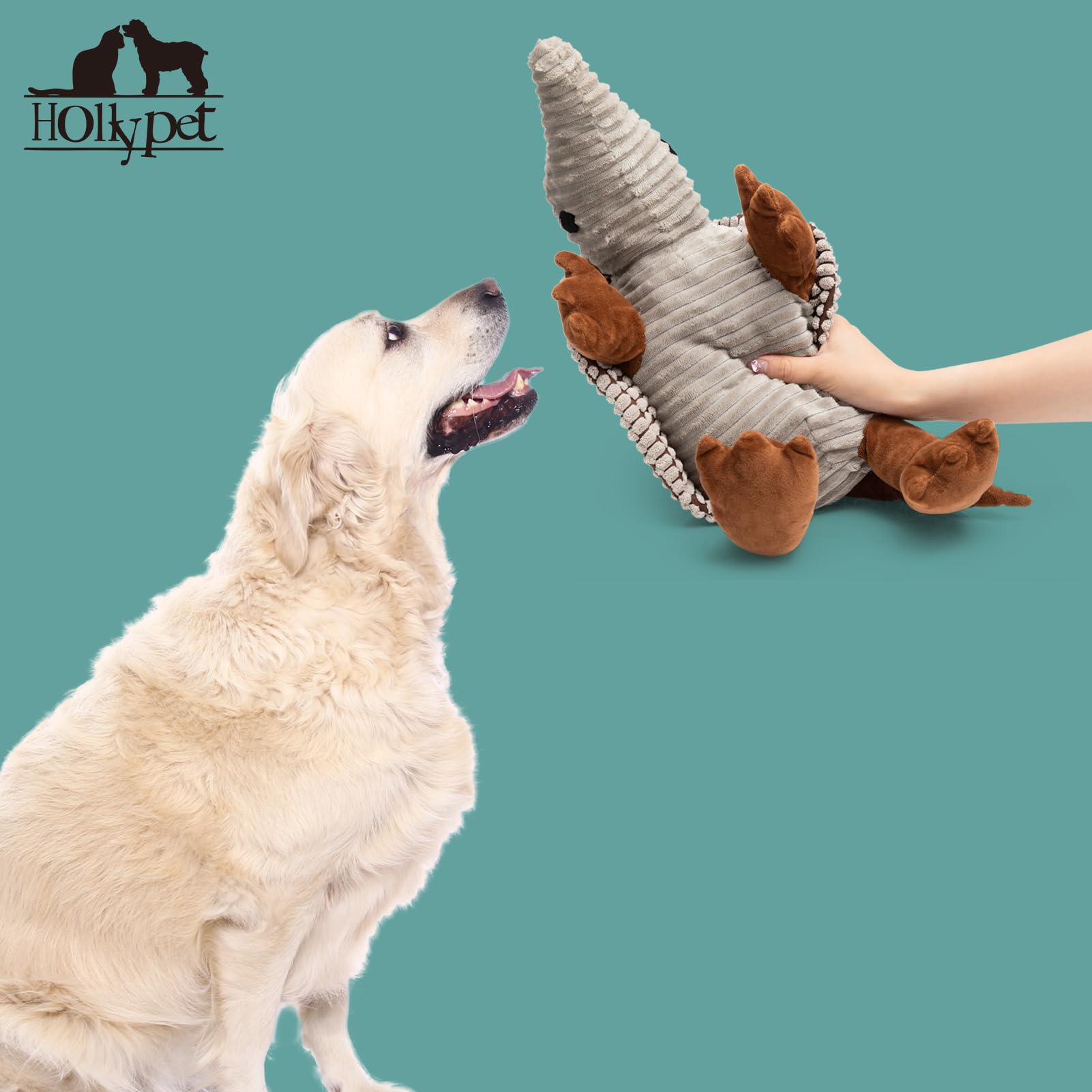 Hollypet Armadillo toy textured surface massages gums during play.