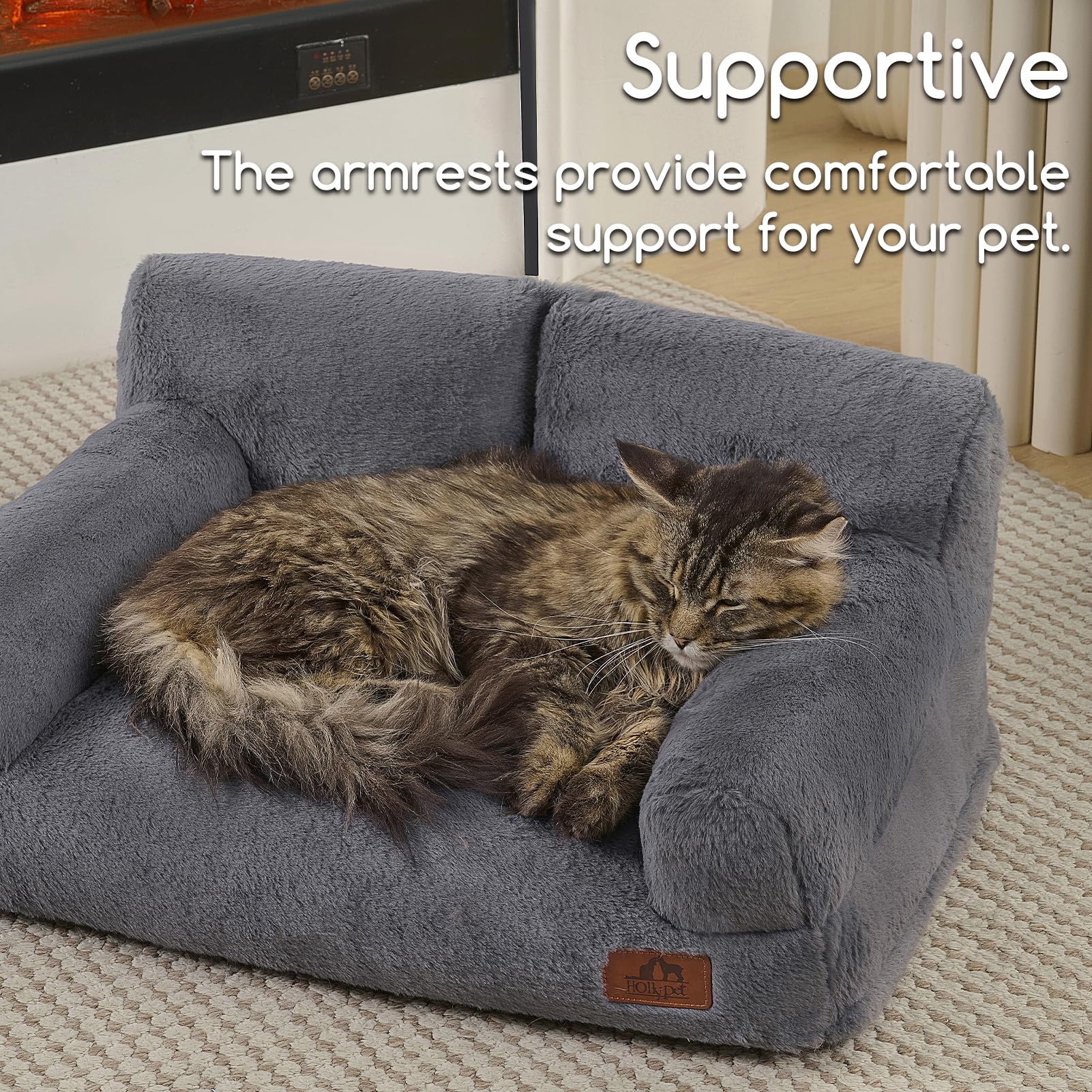 Hollypet Fluffy Bed raised edges close-up showing neck and head support.