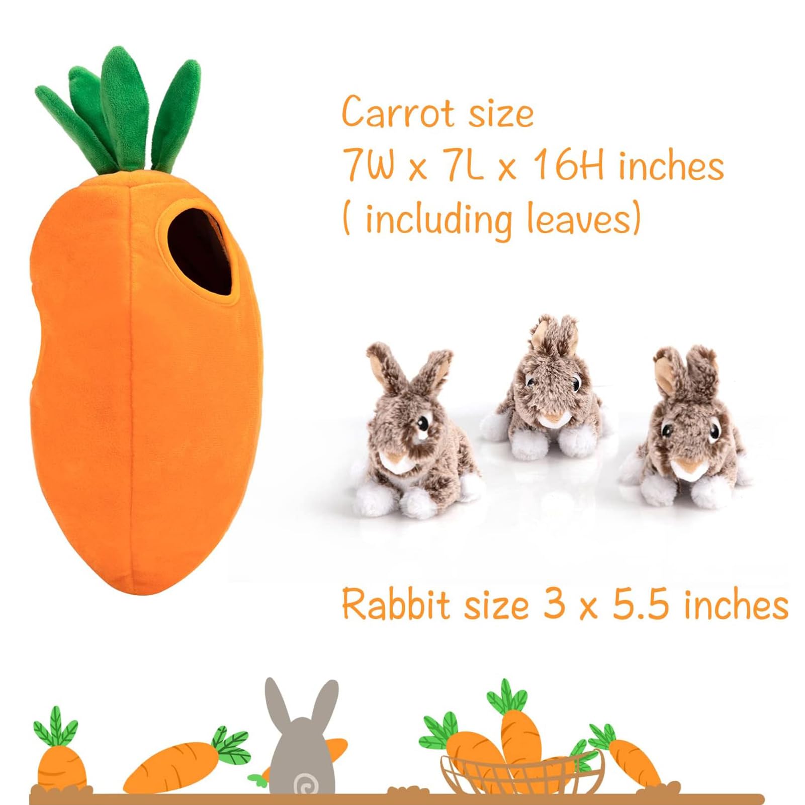 Hollypet Hide and Seek carrot reveals hidden rabbits for interactive digging.