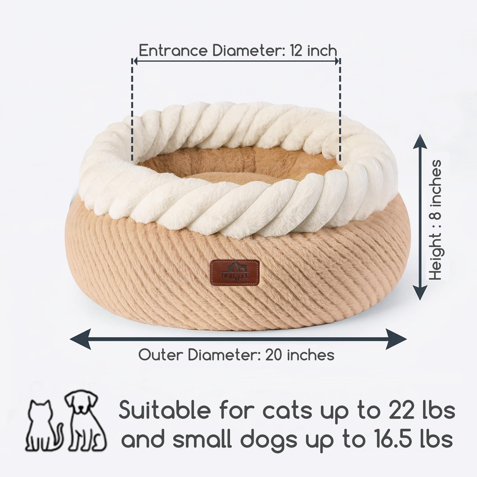 Hollypet round cat bed non-slip bottom keeps the bed stable on smooth floors.