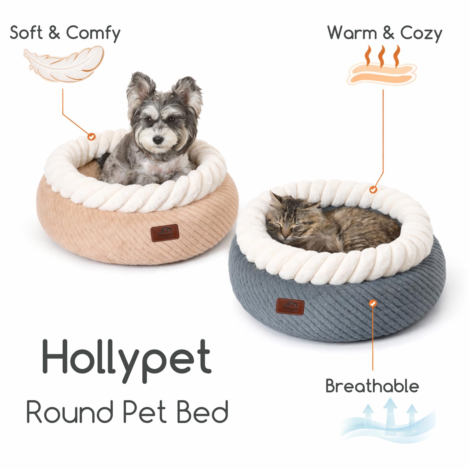 Hollypet round cat bed size 20-inch fits cats up to 22 pounds and small dogs.