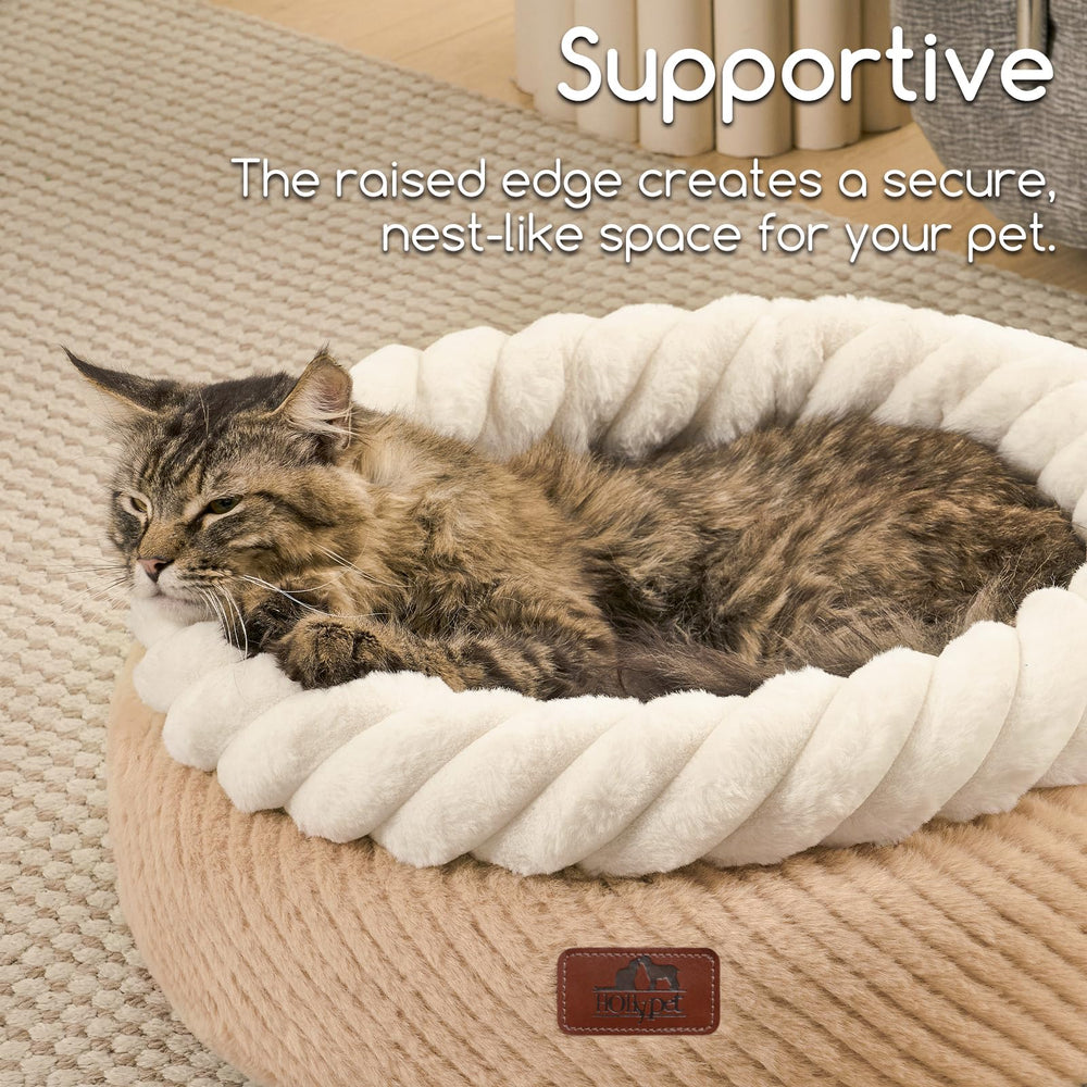 Hollypet round cat bed washable cushion offers easy cleaning and ongoing freshness.