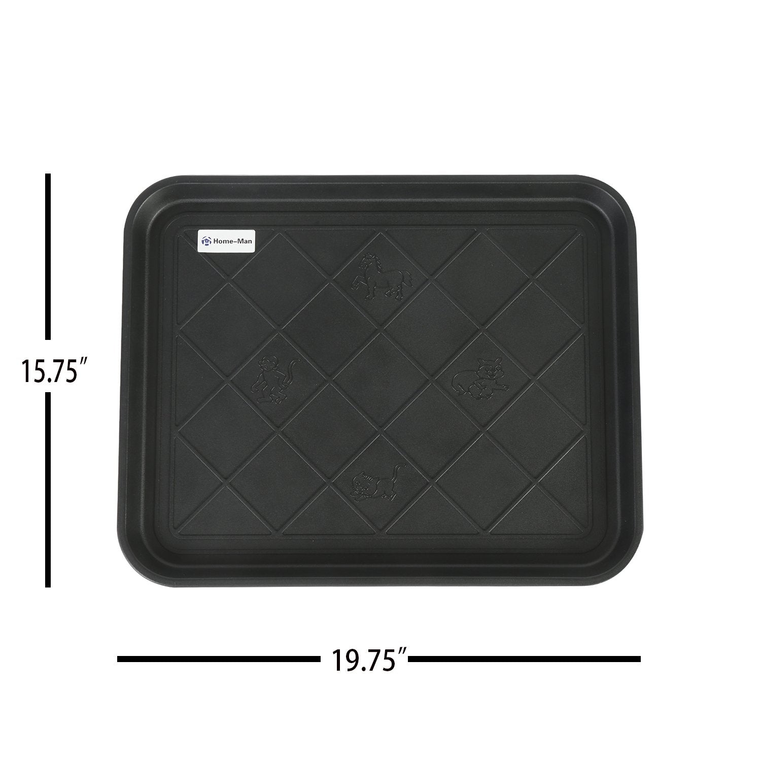 Home-Man 20x15 inch boot tray fits entryways and mudrooms.