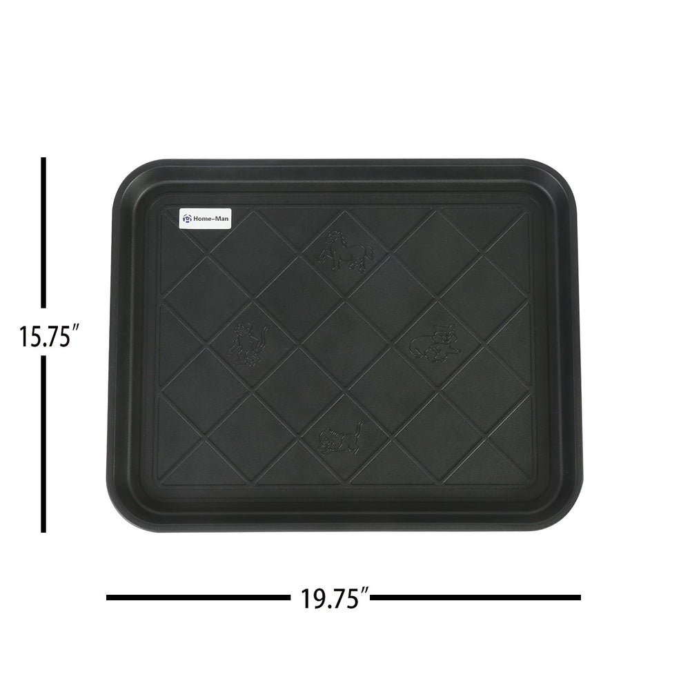 Home-Man 20x15 inch boot tray fits entryways and mudrooms.