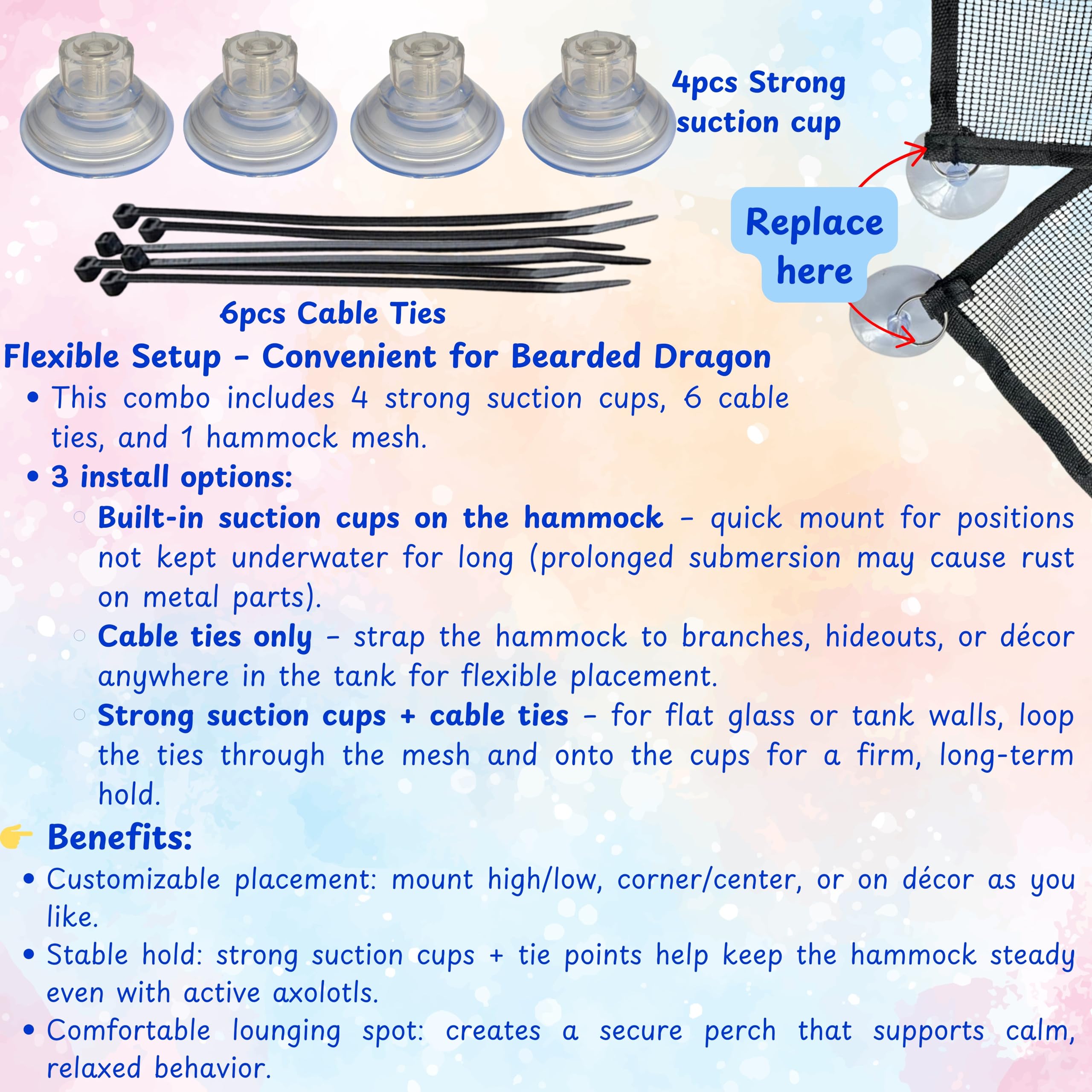 Homedy Crafts Bearded Dragon Hammock roomy lounge reduces tank clutter and increases comfort.