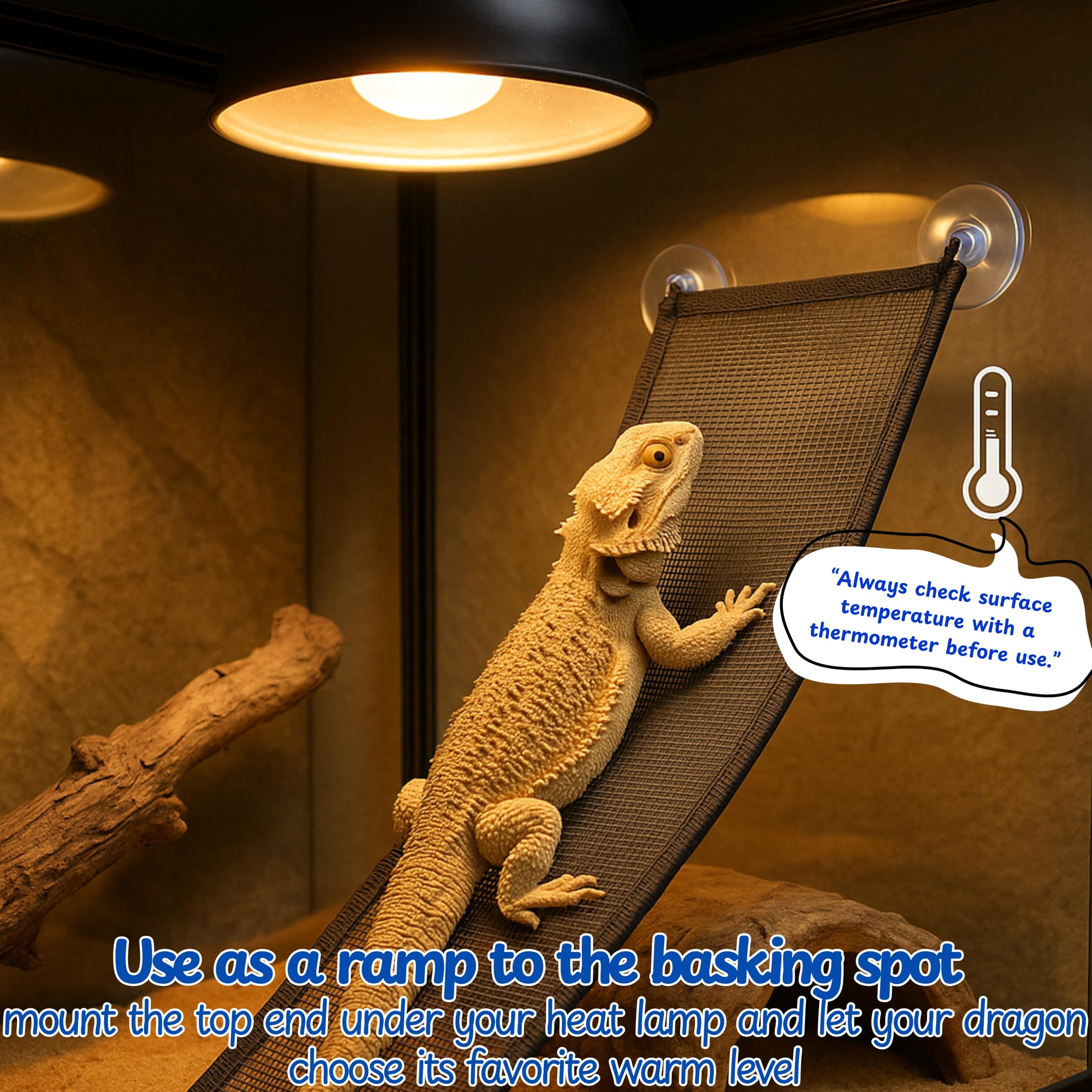 Homedy Crafts Bearded Dragon Hammock secure mounting with cups and ties for stable use.