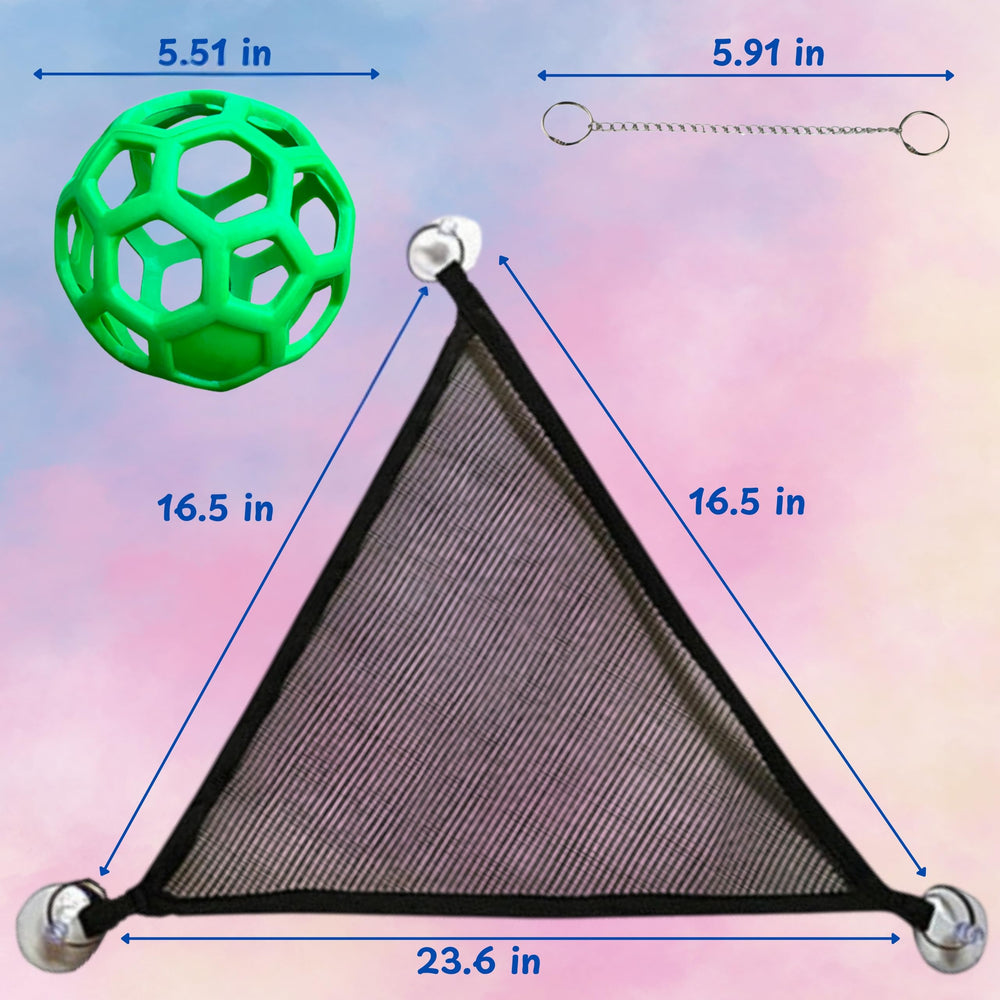 Secure suction cups attach hammock to glass for stable enrichment