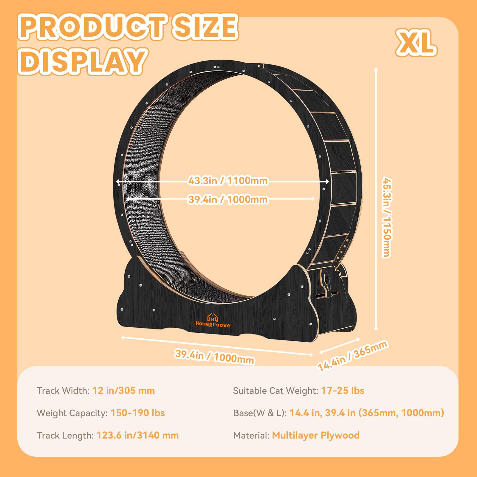 Removable scratch pad on Homegroove cat wheel for easy cleaning