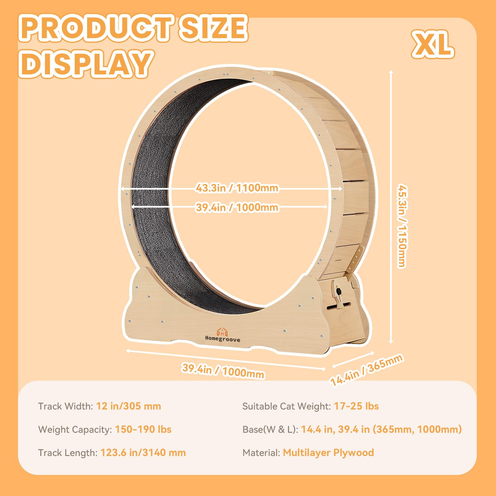Homegroove Cat Exercise Wheel removable scratch pad for easy cleaning after exercise