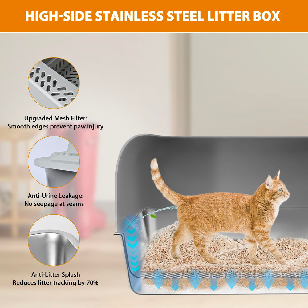 Homegroove stainless steel litter box sifting tray enables efficient waste filtration.