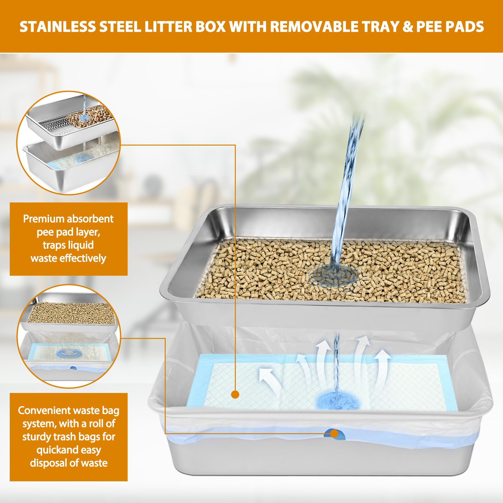 Homegroove XXL stainless steel litter box lid helps multi-cat households stay tidy.