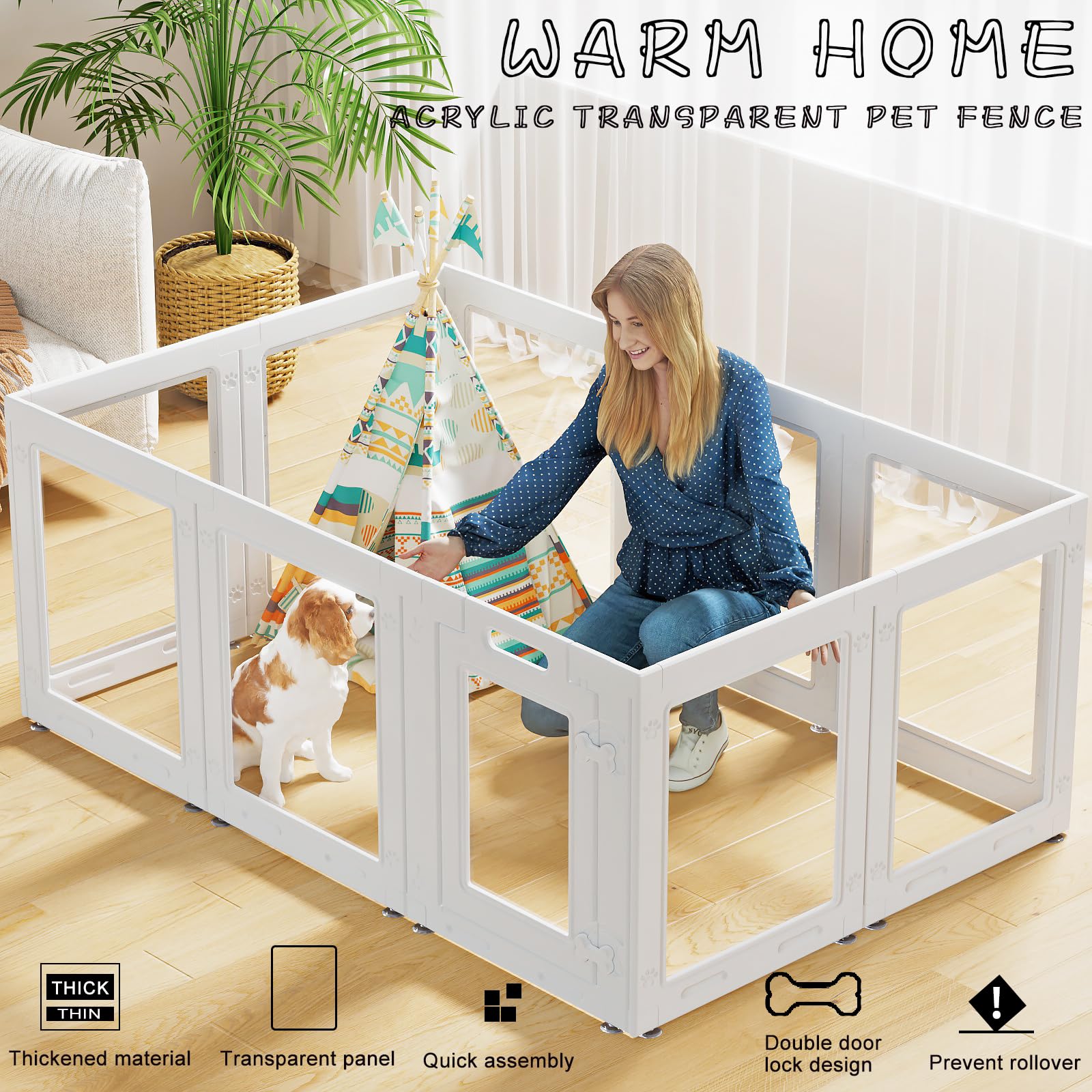 Homelio clear acrylic dog playpen assembled for layout flexibility