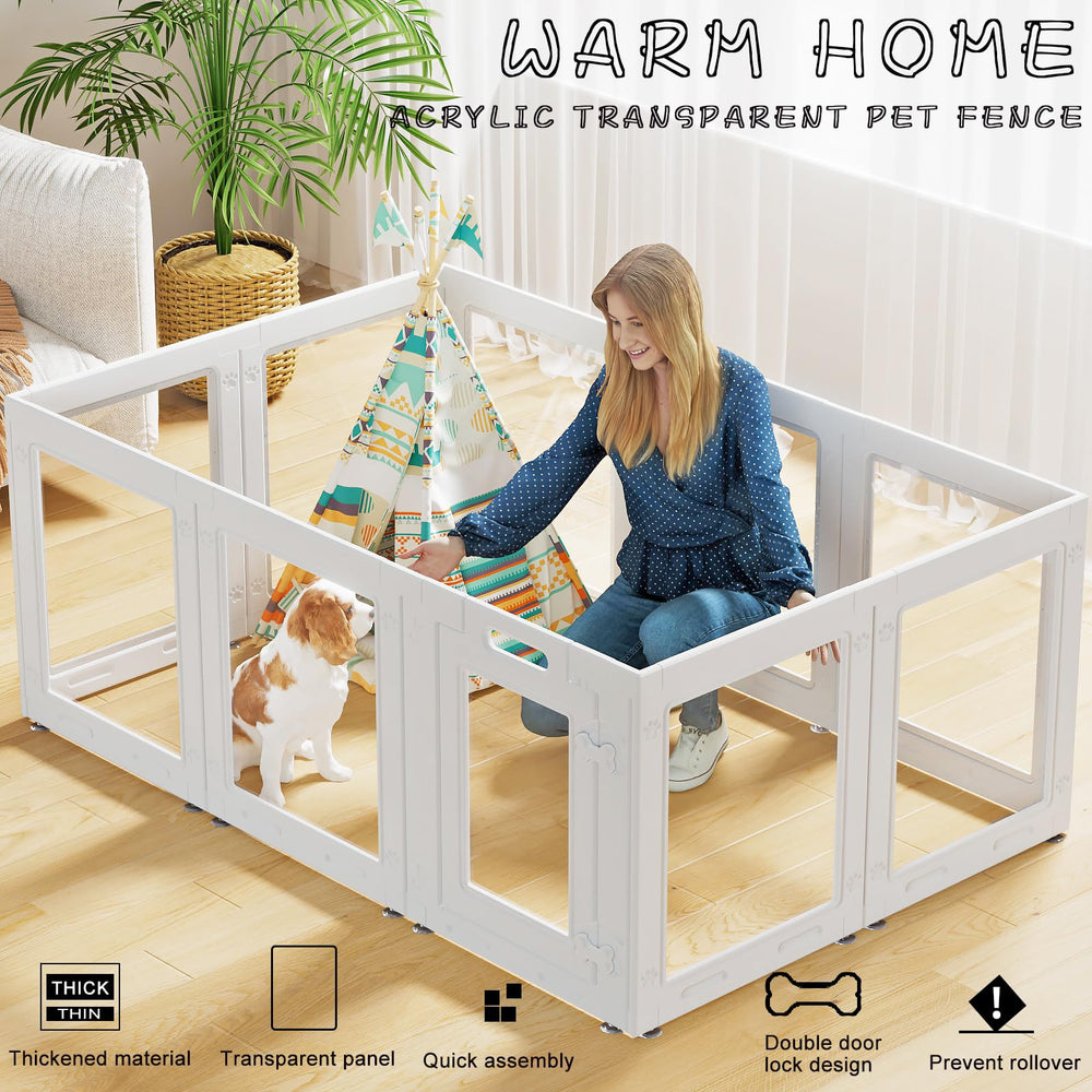 Homelio clear acrylic dog playpen assembled for layout flexibility