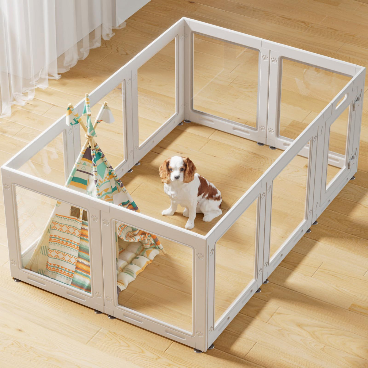 Homelio clear acrylic dog playpen with door for secure visibility